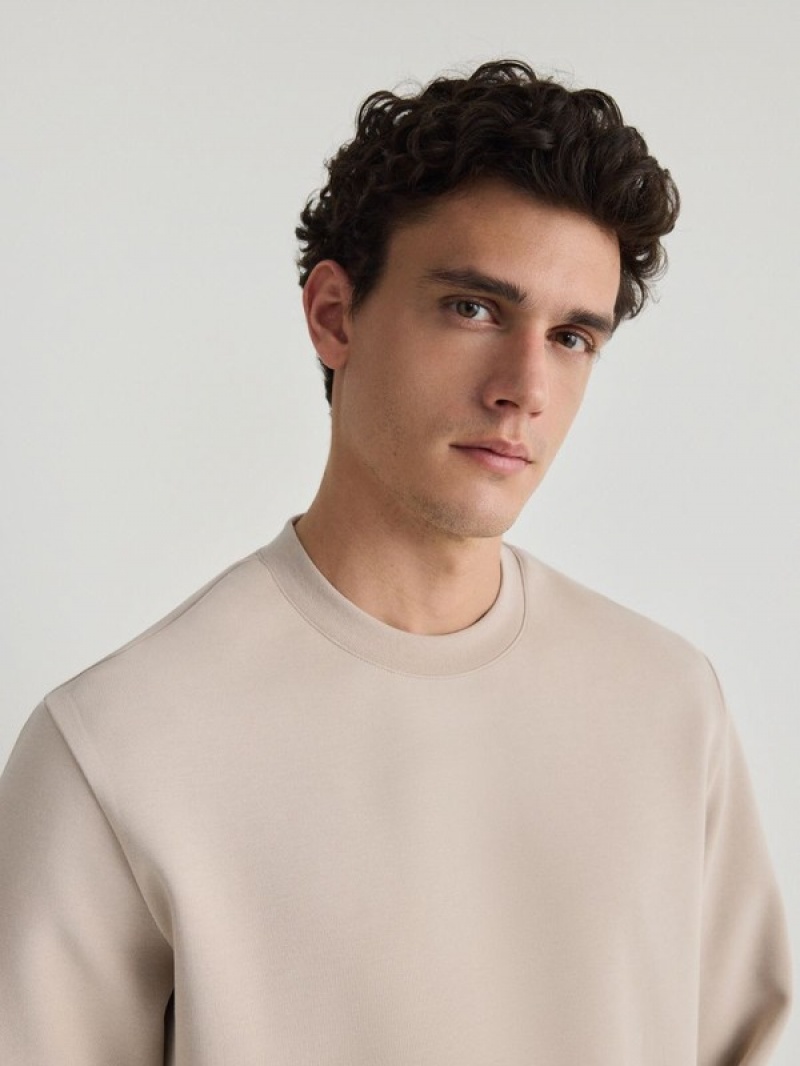 Reserved Plain Katoenen Rich Sweatshirts Heren Beige | LZSGM-9026