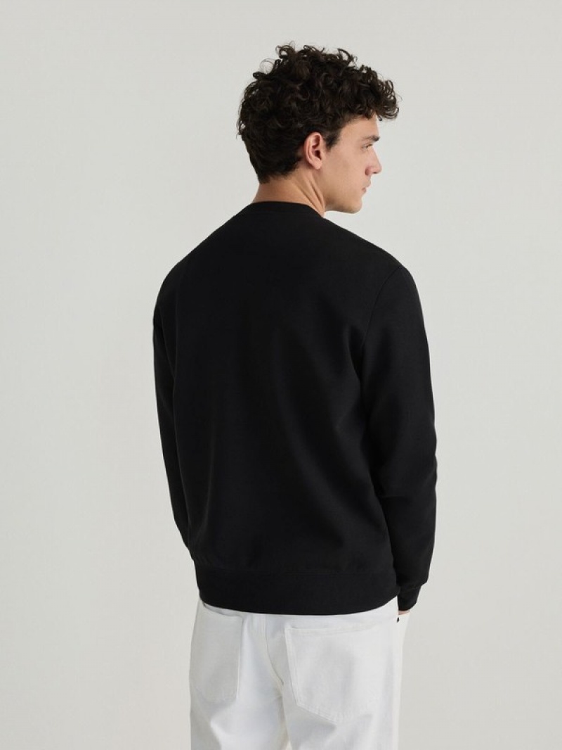 Reserved Plain Katoenen Rich Sweatshirts Heren Zwart | CMXYL-4523