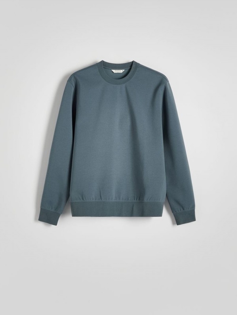 Reserved Plain Katoenen Rich Sweatshirts Heren Grijs Blauw | KVCBO-1350