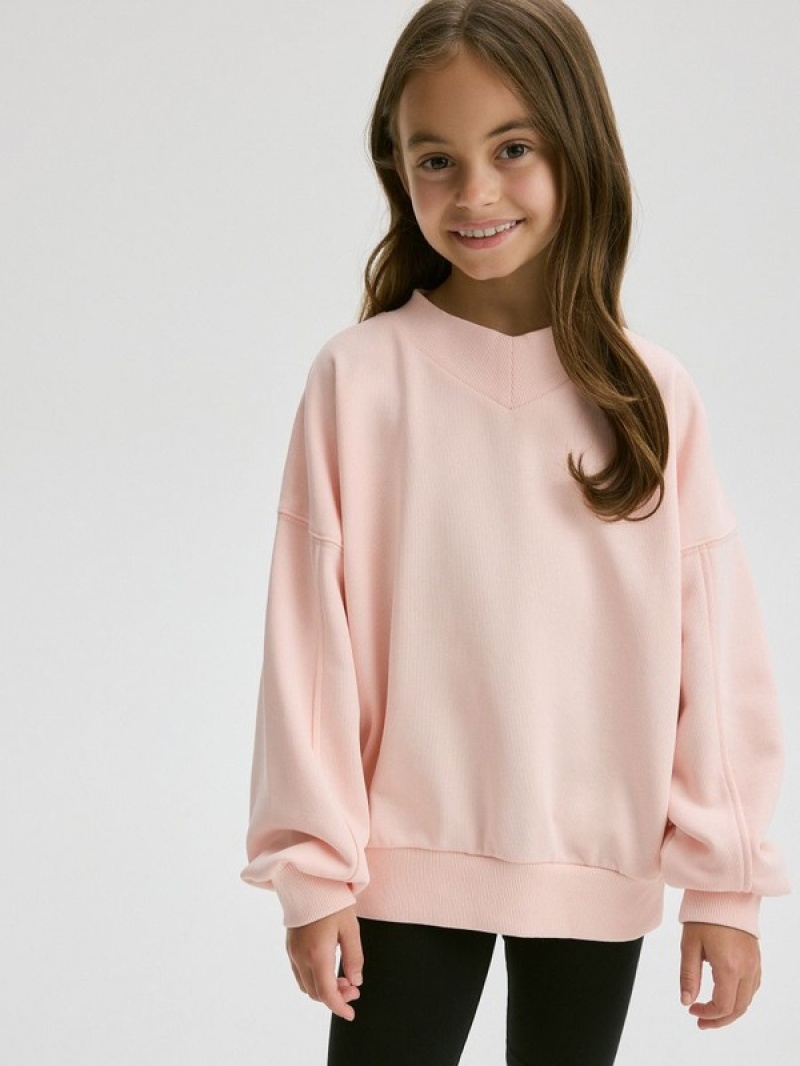 Reserved Plain Katoenen Rich Sweatshirts Meisjes Koraal | ORKWQ-2510