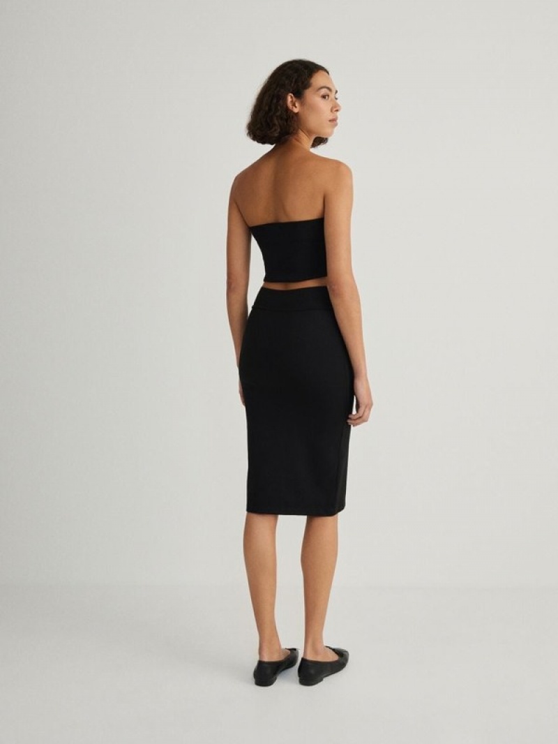 Reserved Plain Midi Rokken Dames Zwart | ONUEG-2014