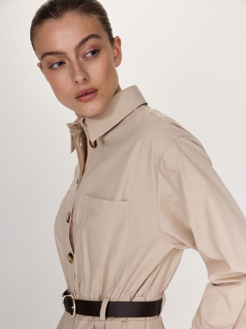 Reserved Play With Jurk Dames Beige | VAUQO-9463