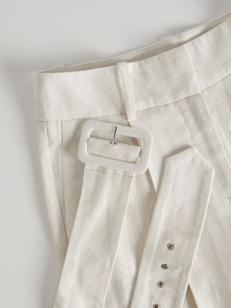 Reserved Pressed Crease Linen Blend Broek Dames Beige | UHWKM-0835