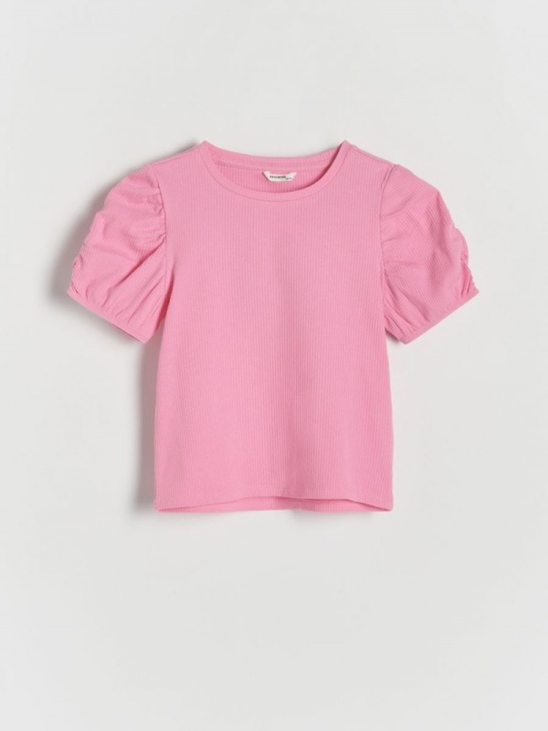 Reserved Puff Sleeve T-shirts Meisjes Roze | ICJES-3824