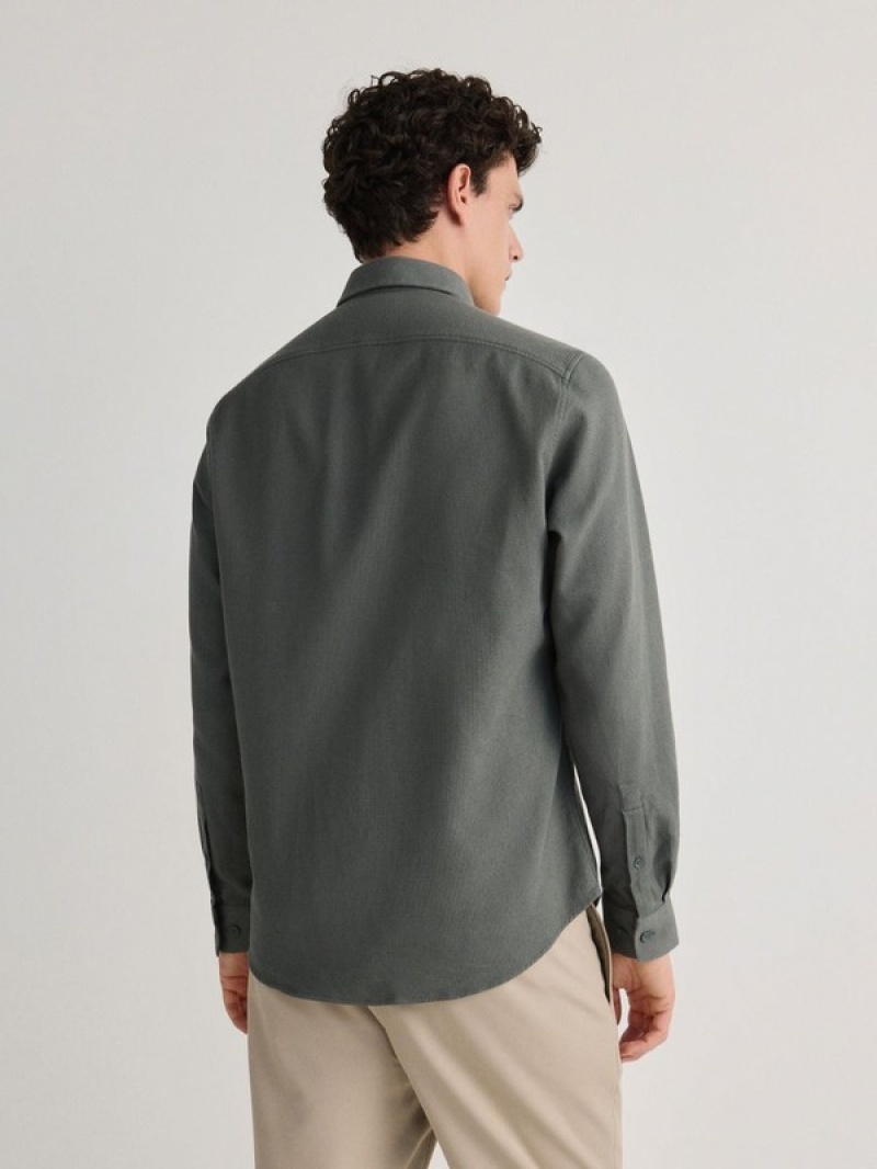 Reserved Regular Fit Plain Overhemd Heren Groen | LGZSD-0639