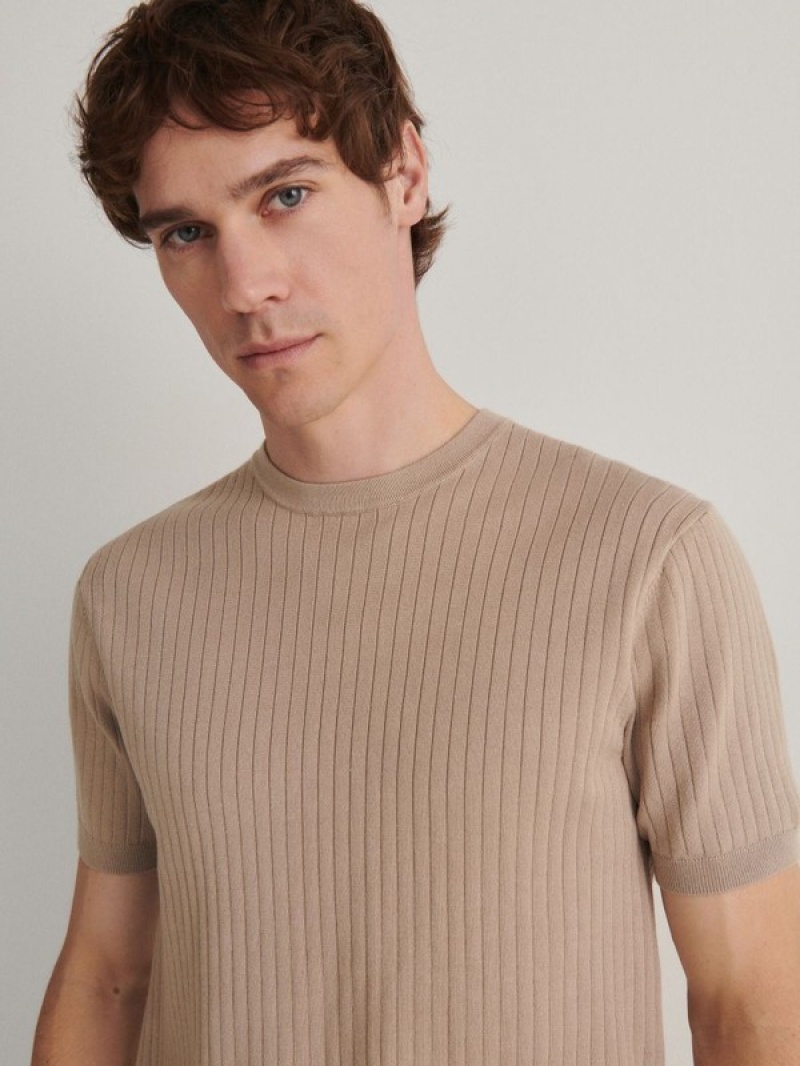 Reserved Regular Fit Rib Knit T-shirts Heren Beige | HSDFW-9371