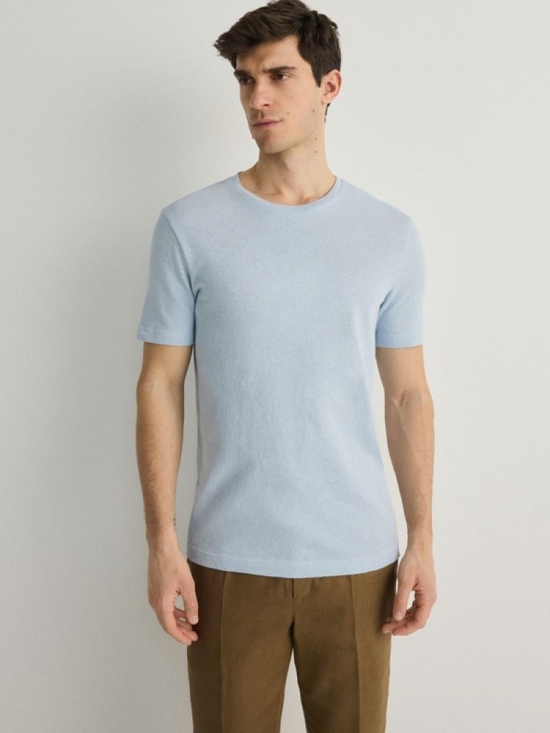 Reserved Regular Fit T-linen Blend T-shirts Heren Lichtblauw | MWSGP-7198