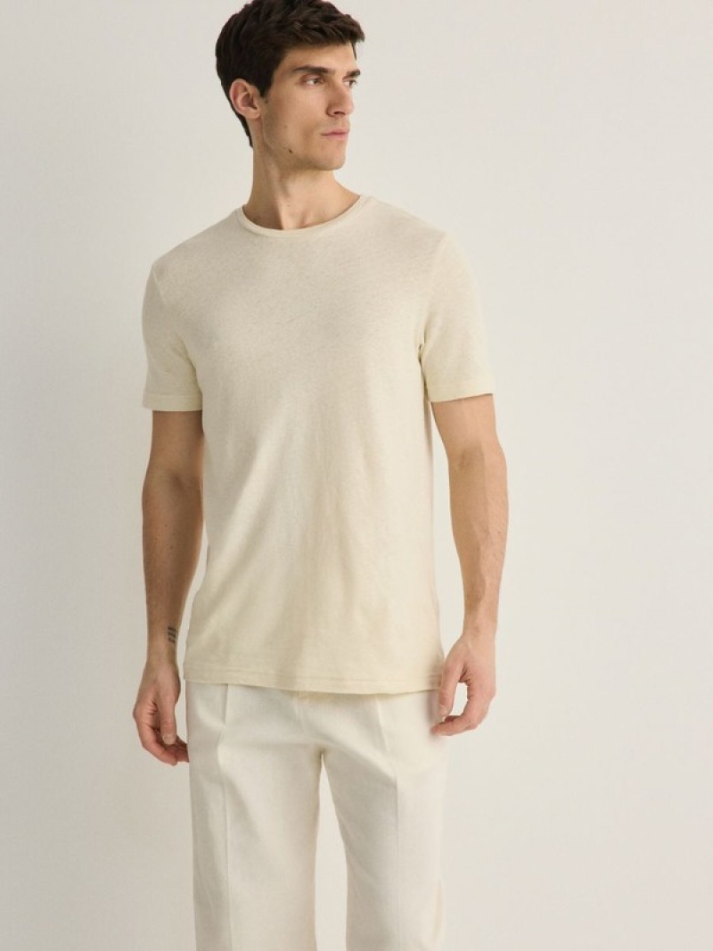 Reserved Regular Fit T-linen Blend T-shirts Heren Beige | QIGTN-6183