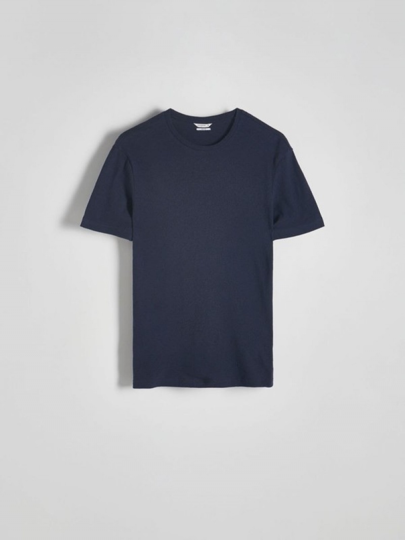 Reserved Regular Fit T-linen Blend T-shirts Heren Donkerblauw | NTVOW-3971