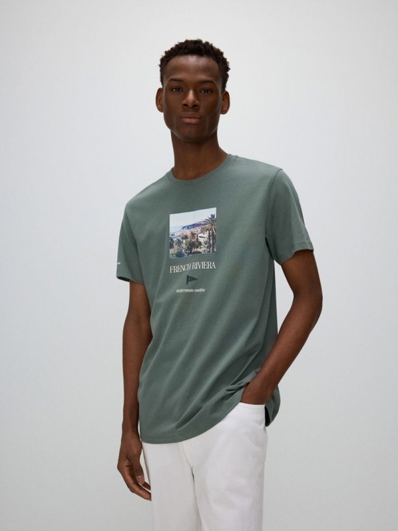 Reserved Regular Fit T-print T-shirts Heren Groen | ZCFQV-2605