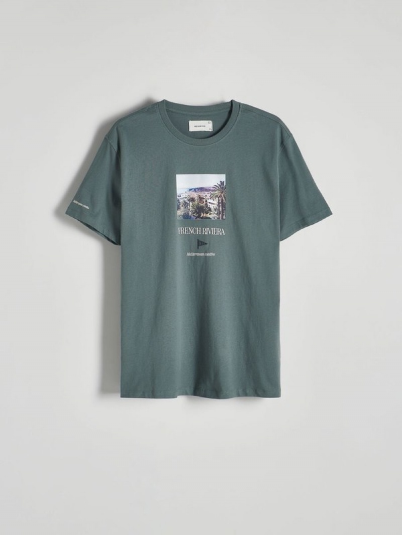 Reserved Regular Fit T-print T-shirts Heren Groen | ZCFQV-2605