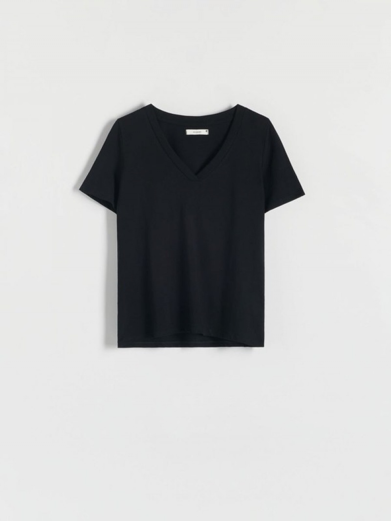 Reserved Regular Fit T-shirts Dames Zwart | PNCRT-3051