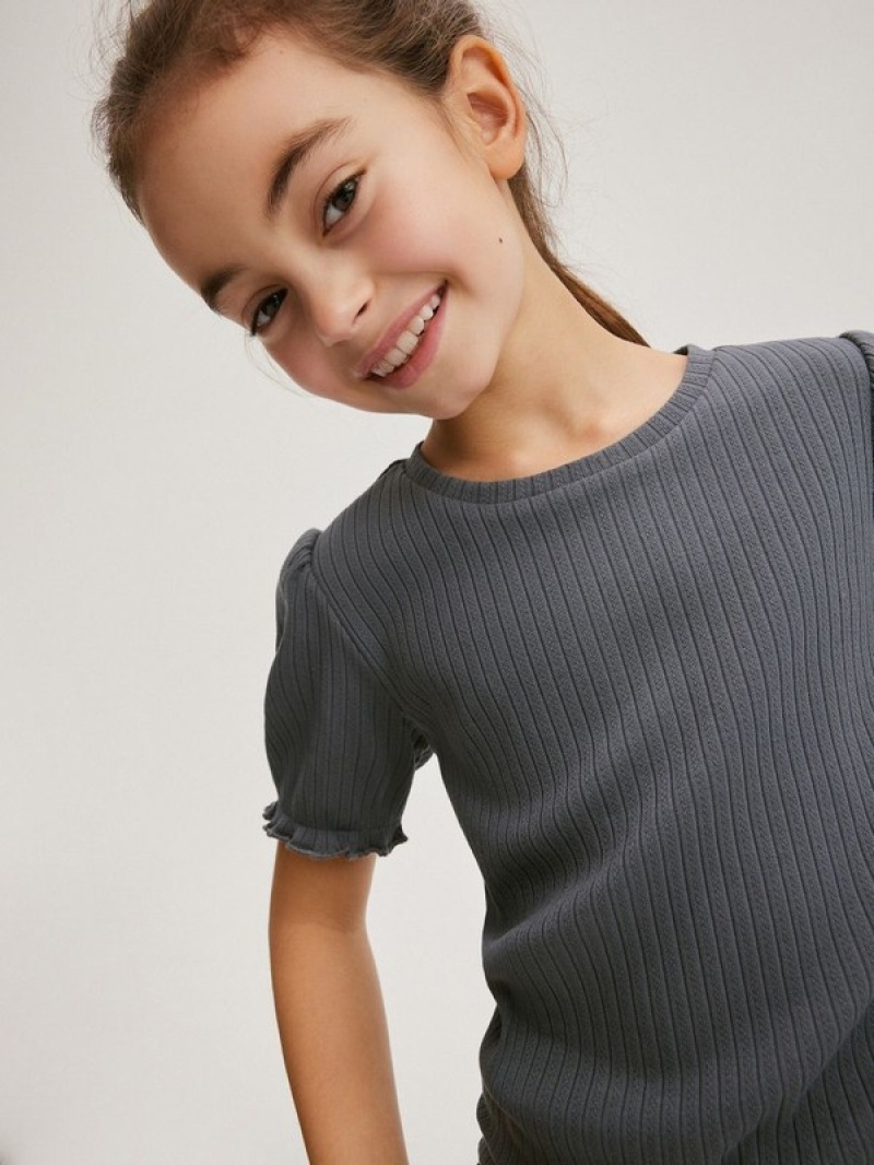 Reserved Rib Knit T-shirts Meisjes Donkergrijs | STXRA-4921