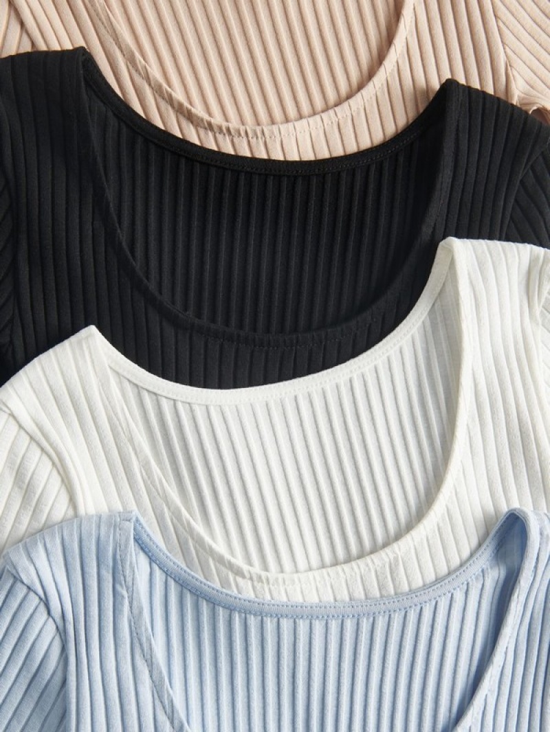 Reserved Rib Knit T-shirts Meisjes Zwart | OSKJV-6097