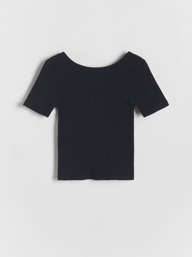 Reserved Rib Knit T-shirts Meisjes Zwart | OSKJV-6097