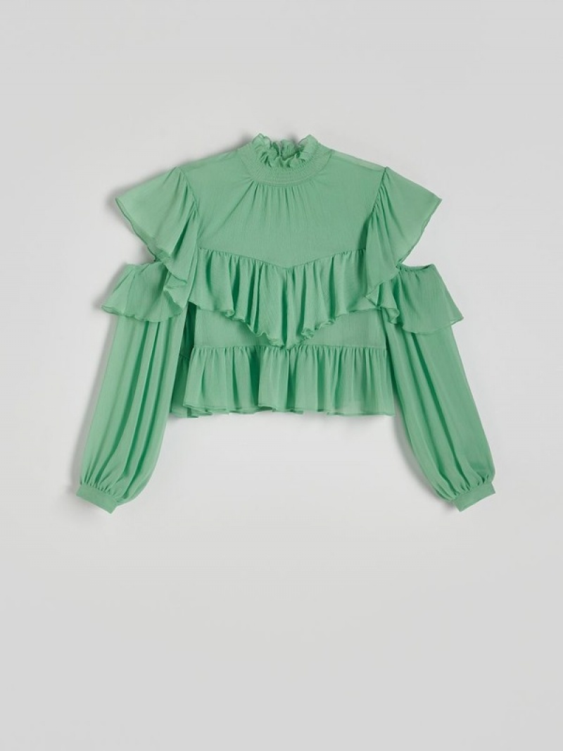 Reserved Ruffle Overhemd Dames Groen | GKZYC-4180