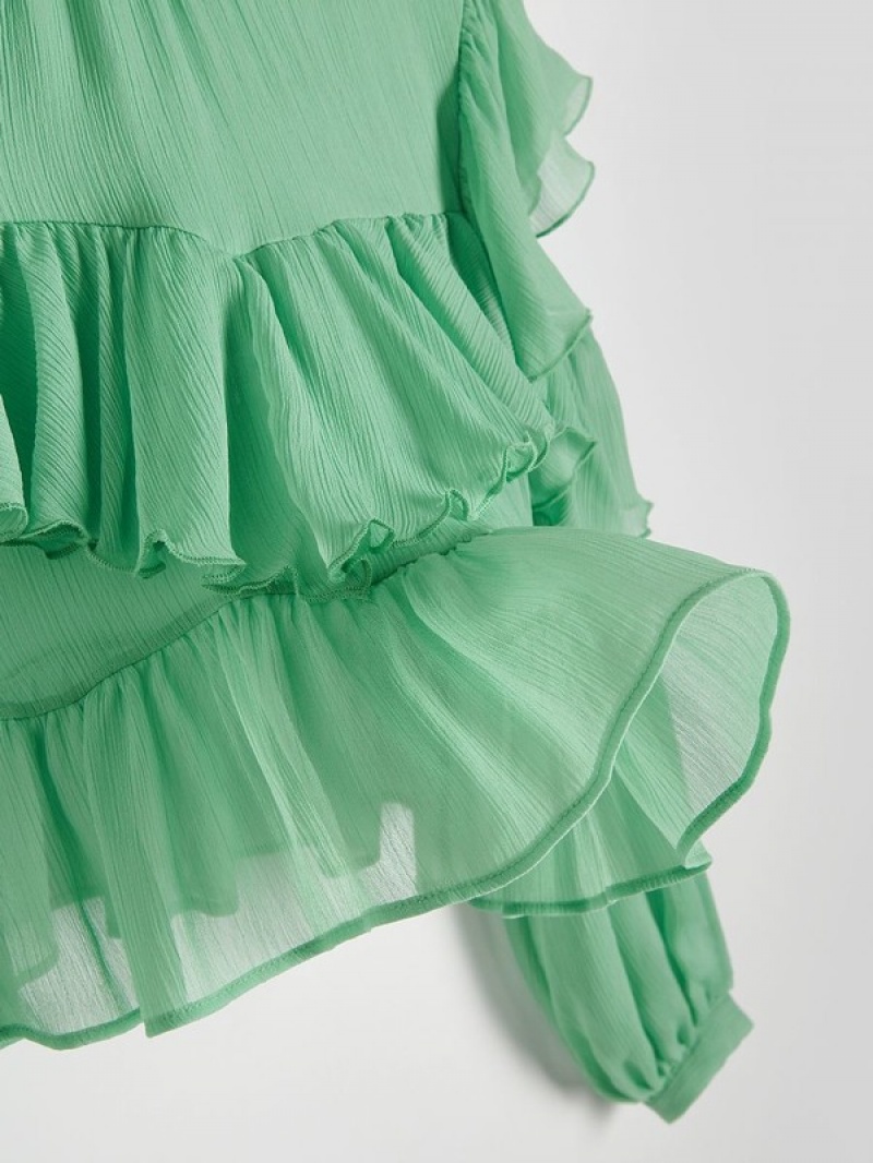 Reserved Ruffle Overhemd Dames Groen | GKZYC-4180