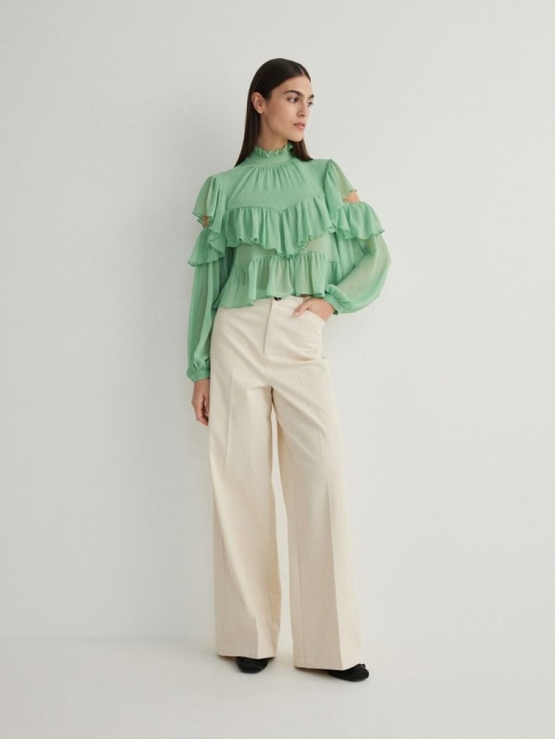 Reserved Ruffle Overhemd Dames Groen | GKZYC-4180