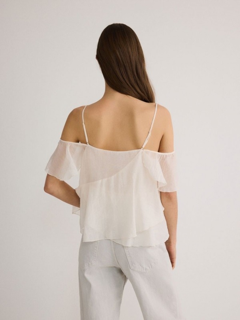 Reserved Ruffle T-shirts Dames Beige | UQLPB-7496