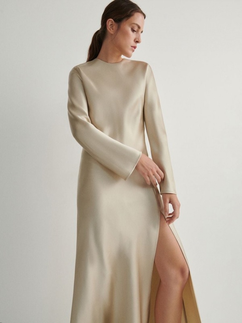 Reserved Satin Jurk Dames Beige | XOARN-6978