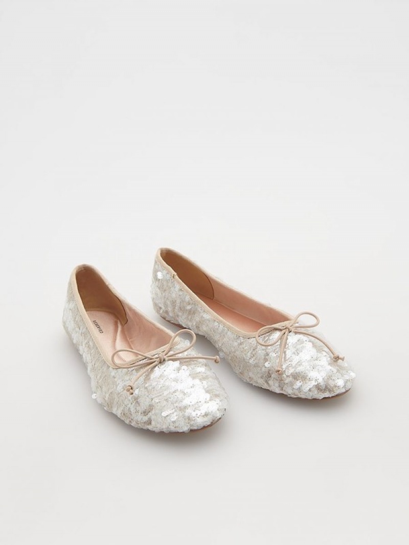 Reserved Sequin Ballerinas Loafers Dames Beige | LTUDY-3285