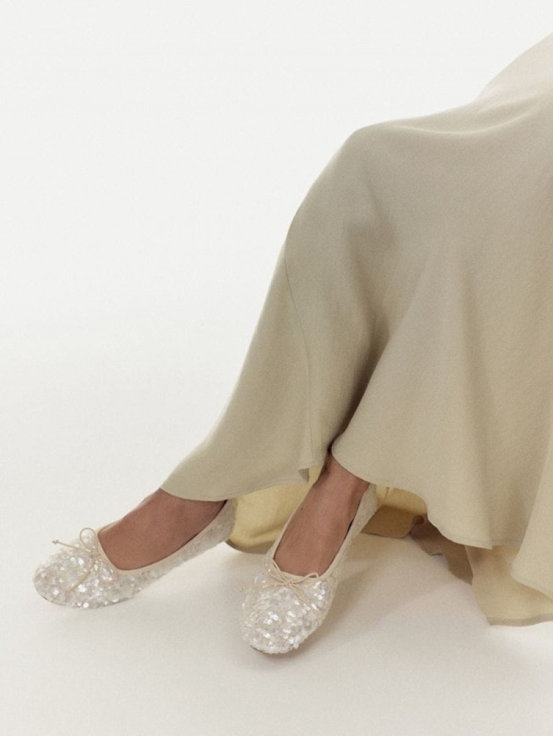 Reserved Sequin Ballerinas Loafers Dames Beige | LTUDY-3285