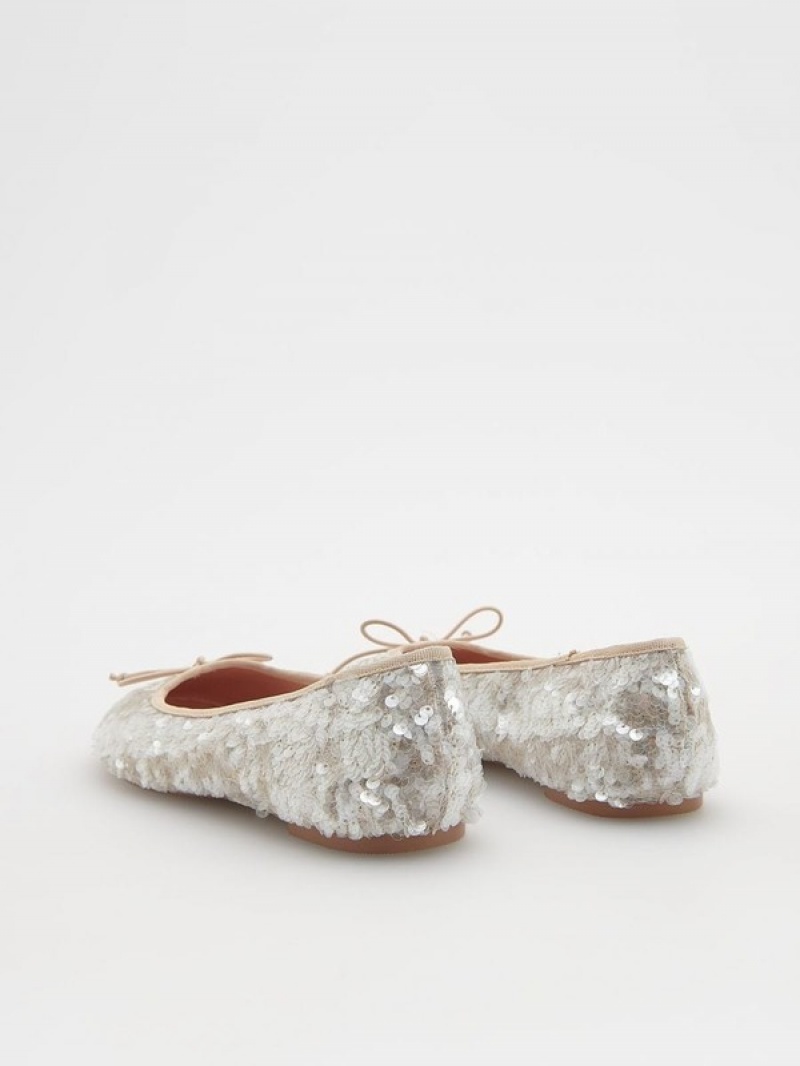 Reserved Sequin Ballerinas Loafers Dames Beige | LTUDY-3285