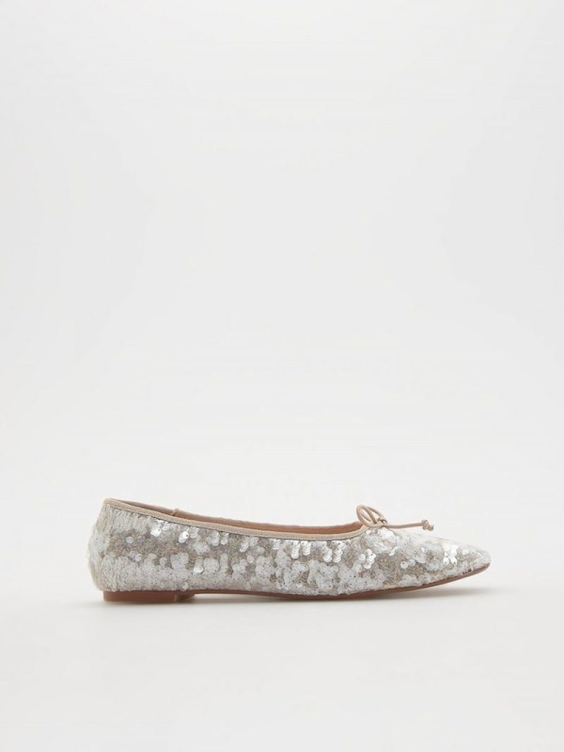 Reserved Sequin Ballerinas Loafers Dames Beige | LTUDY-3285