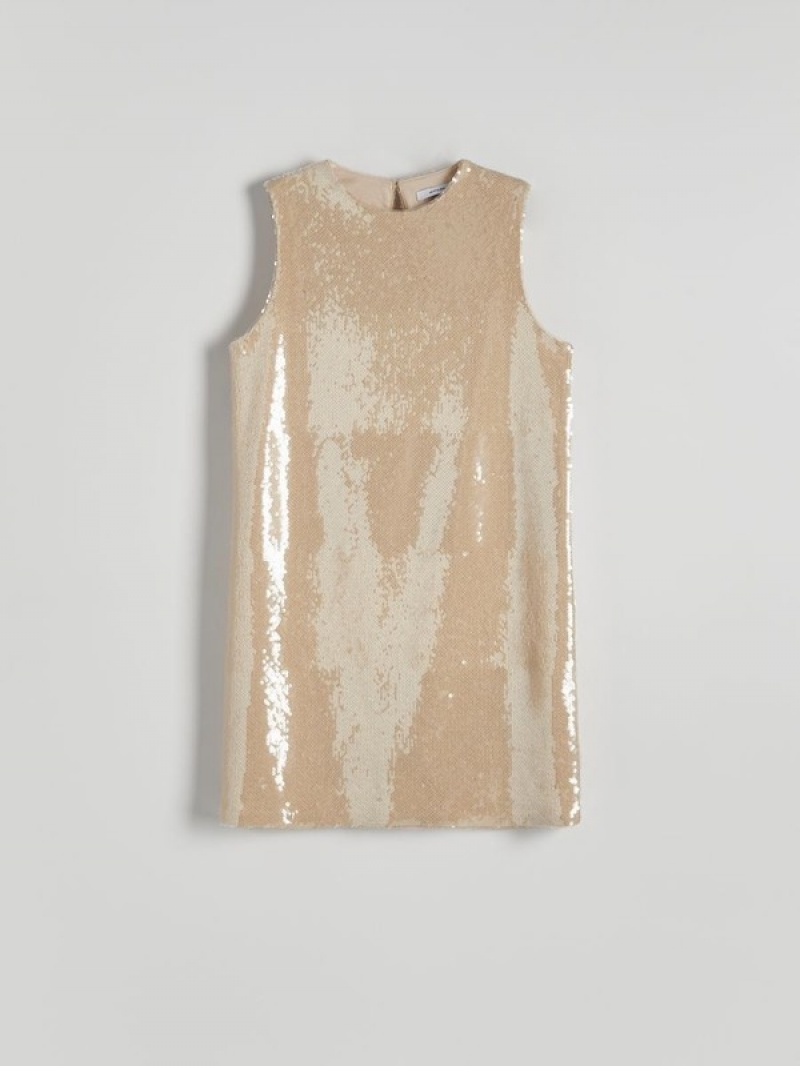 Reserved Sequin Mini Jurk Dames Beige | TMAZB-1324