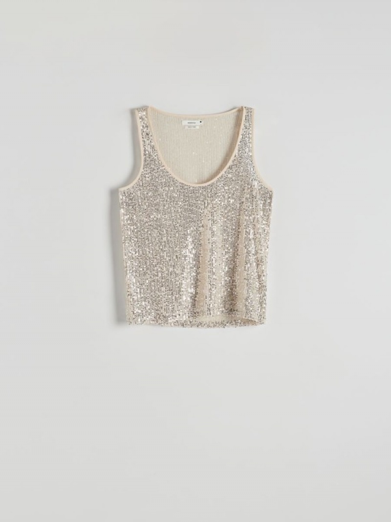 Reserved Sequin Top Overhemd Dames Zilver | JLIVS-5127