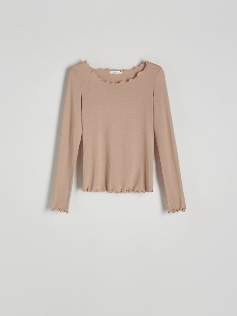 Reserved Silk Top Overhemd Dames Beige | DZRIB-3128