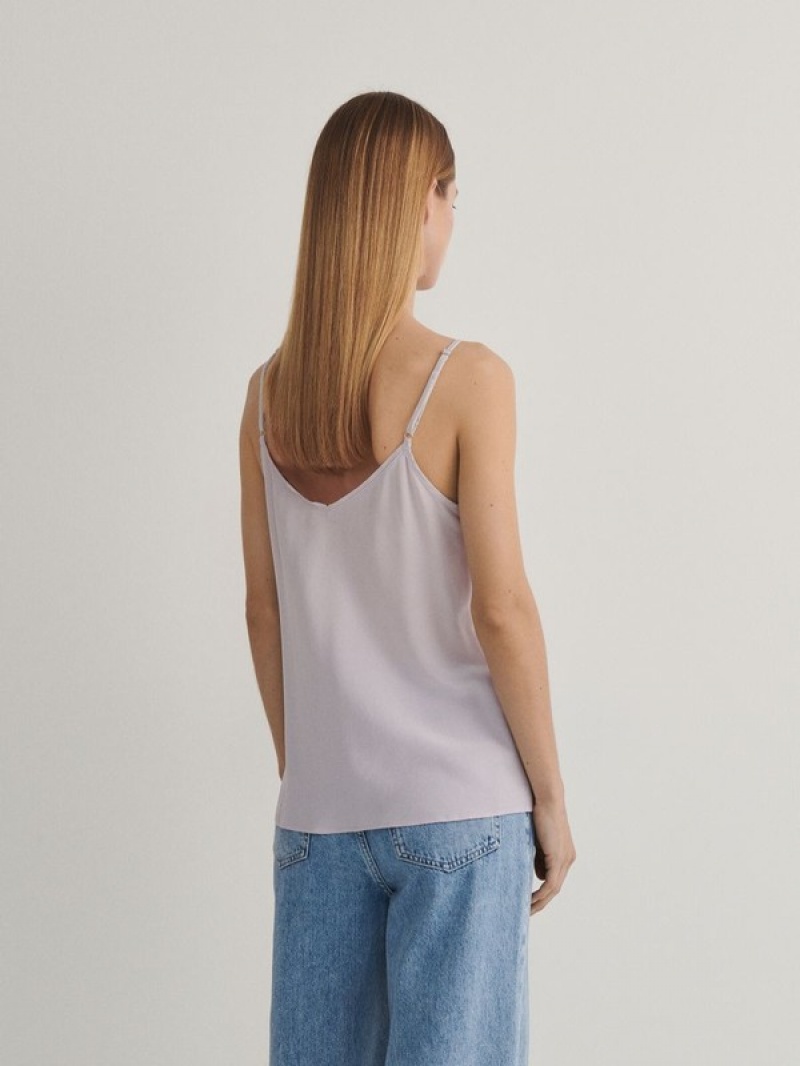 Reserved Silk Top Overhemd Dames Lavendel | LEYMV-4213