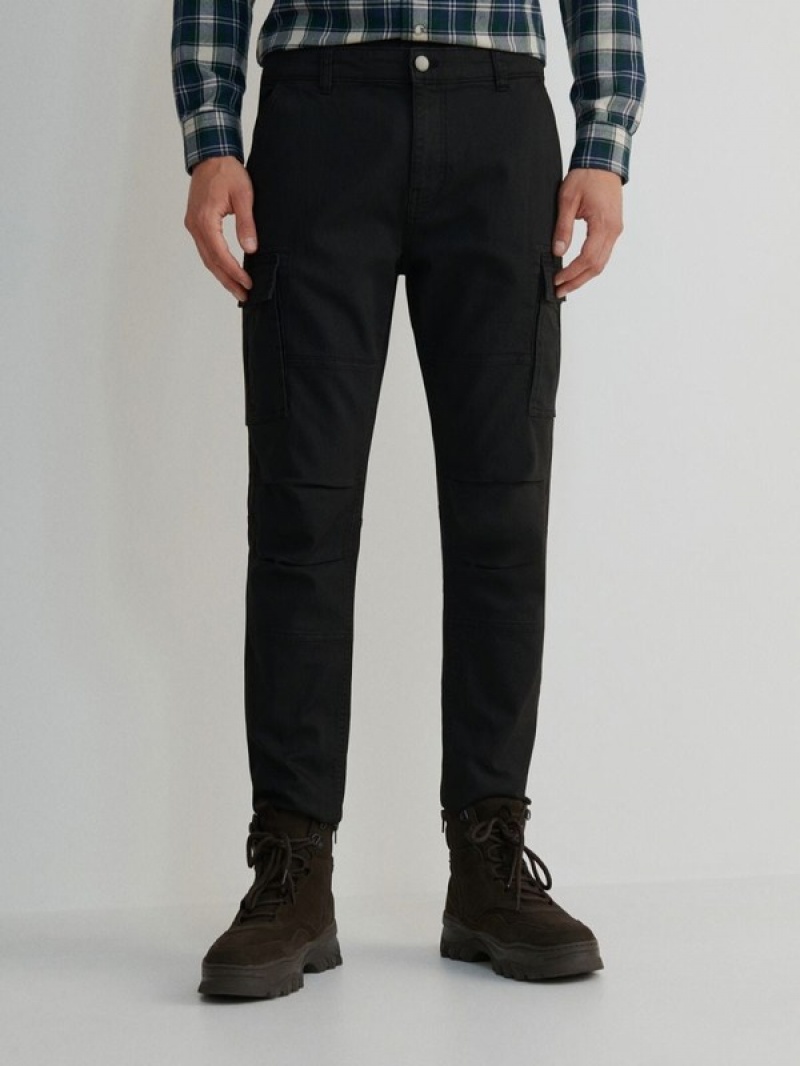 Reserved Slim Cargo Broek Heren Zwart | PJCUV-4021