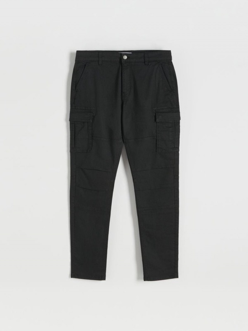 Reserved Slim Cargo Broek Heren Zwart | PJCUV-4021