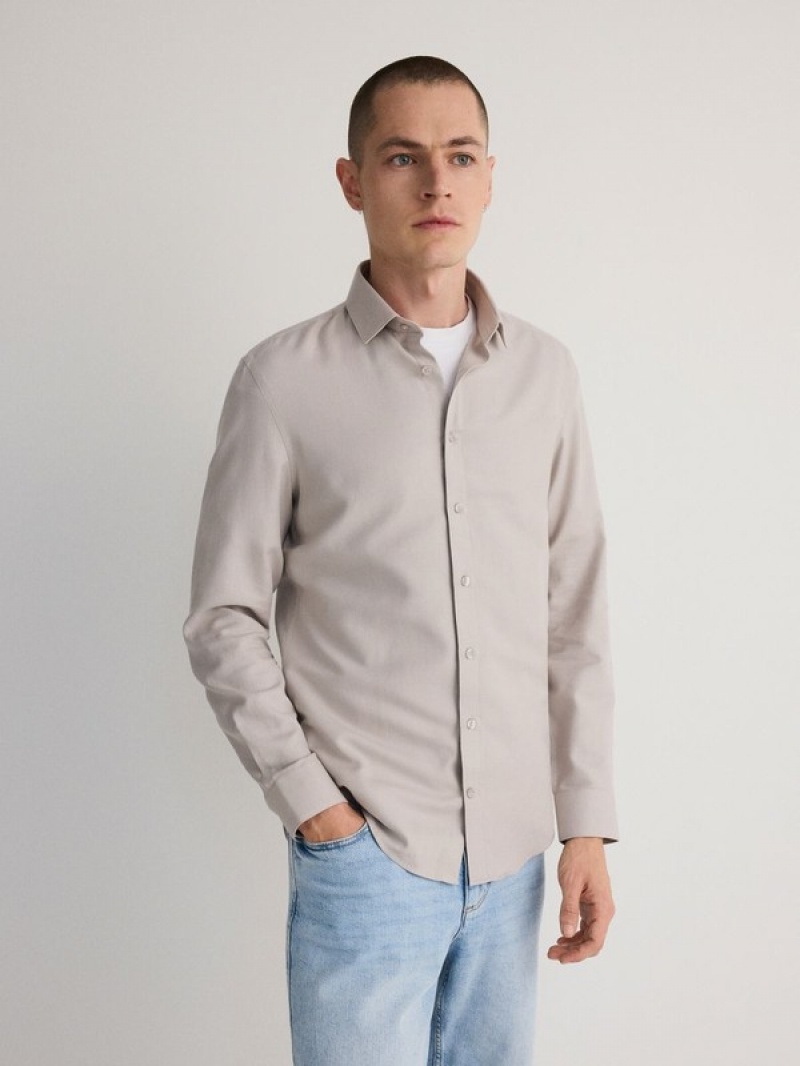 Reserved Slim Fit Plain Overhemd Heren Beige | JFAPU-4187