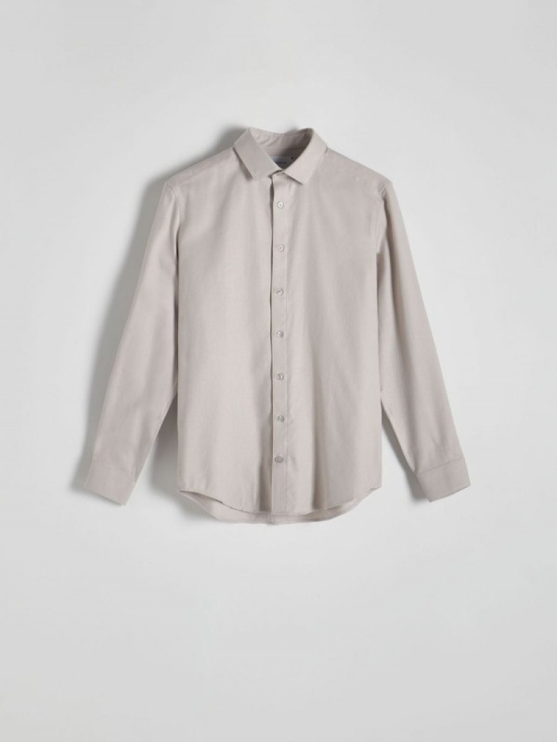 Reserved Slim Fit Plain Overhemd Heren Beige | JFAPU-4187