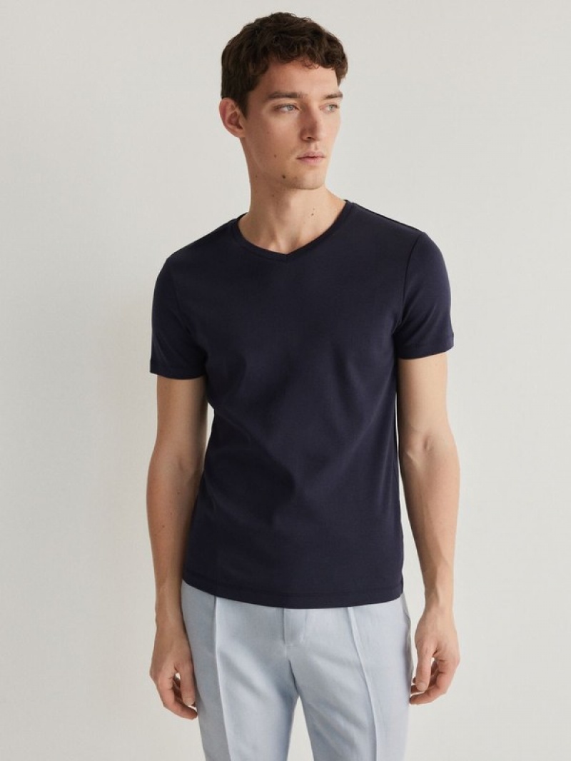 Reserved Slim Fit V-neck T-shirts Heren Donkerblauw | VZSWA-3291