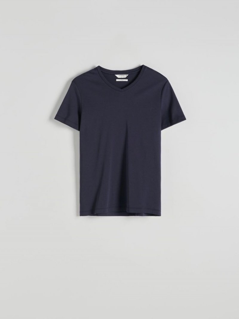 Reserved Slim Fit V-neck T-shirts Heren Donkerblauw | VZSWA-3291