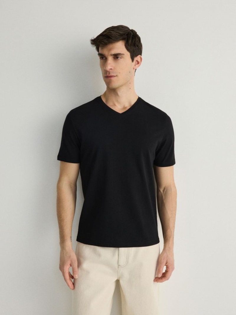 Reserved Slim Fit V-neck T-shirts Heren Zwart | NRBDX-9246