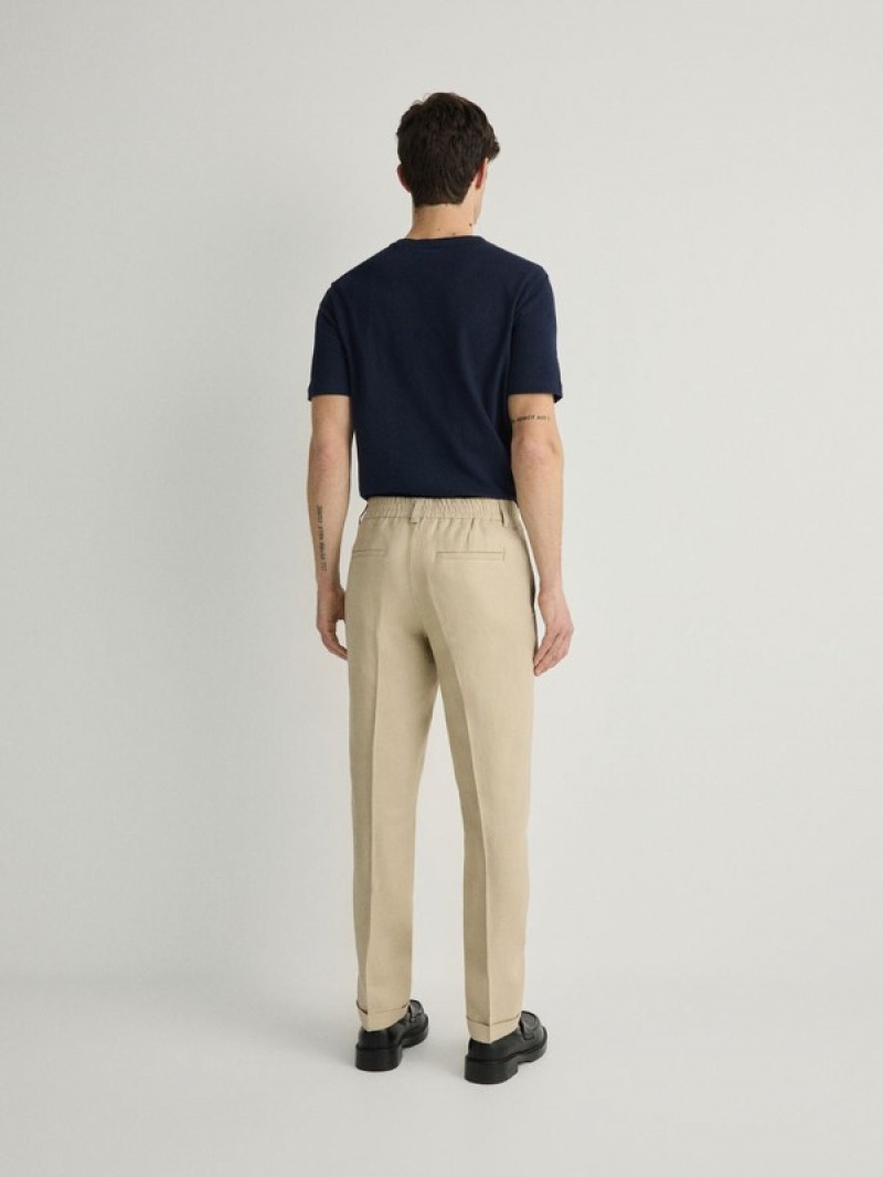 Reserved Slim Linen Broek Heren Beige | WRIYX-9425