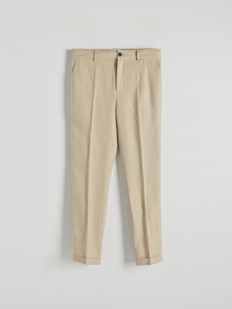 Reserved Slim Linen Broek Heren Beige | WRIYX-9425