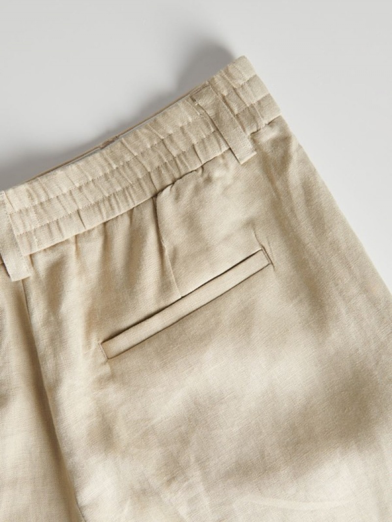 Reserved Slim Linen Broek Heren Beige | WRIYX-9425