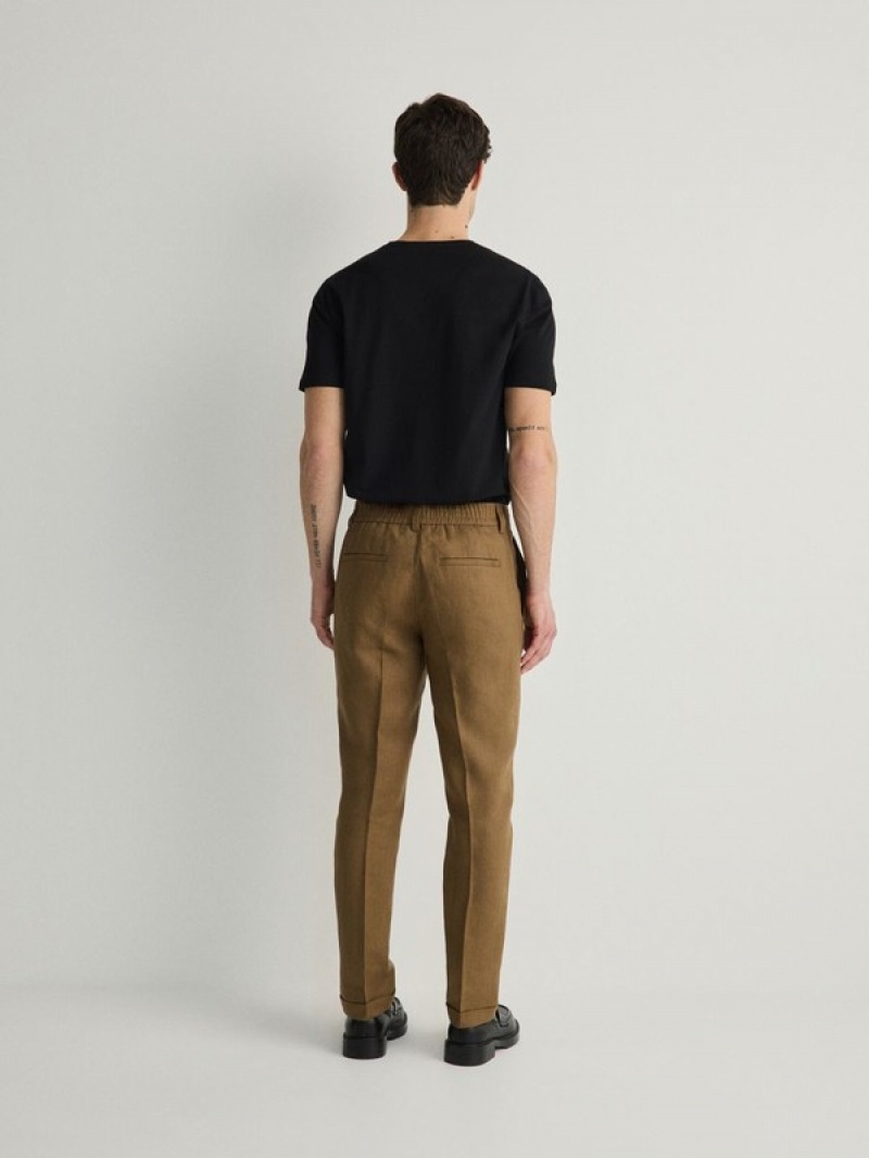 Reserved Slim Linen Pakken Heren Bruin | MHIKC-4810