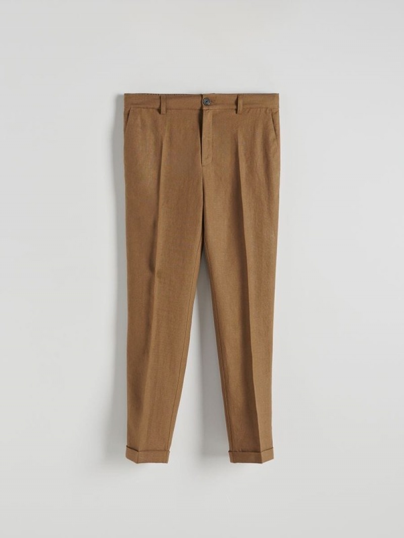 Reserved Slim Linen Pakken Heren Bruin | MHIKC-4810