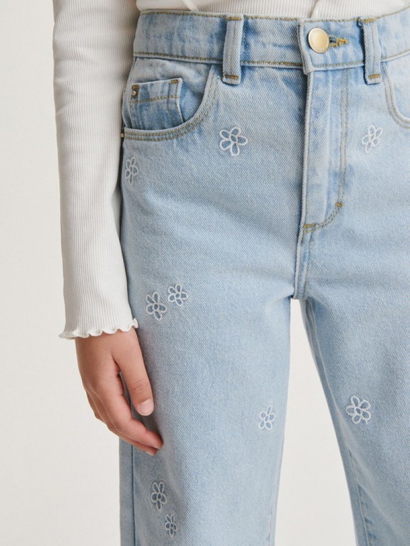 Reserved Straightembroidery Detailing Jeans Meisjes Blauw | WJTOH-5823