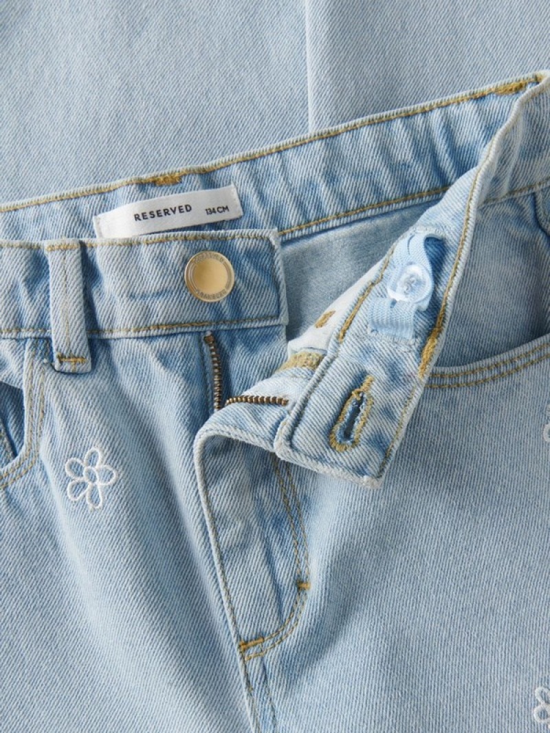 Reserved Straightembroidery Detailing Jeans Meisjes Blauw | WQLFI-1569