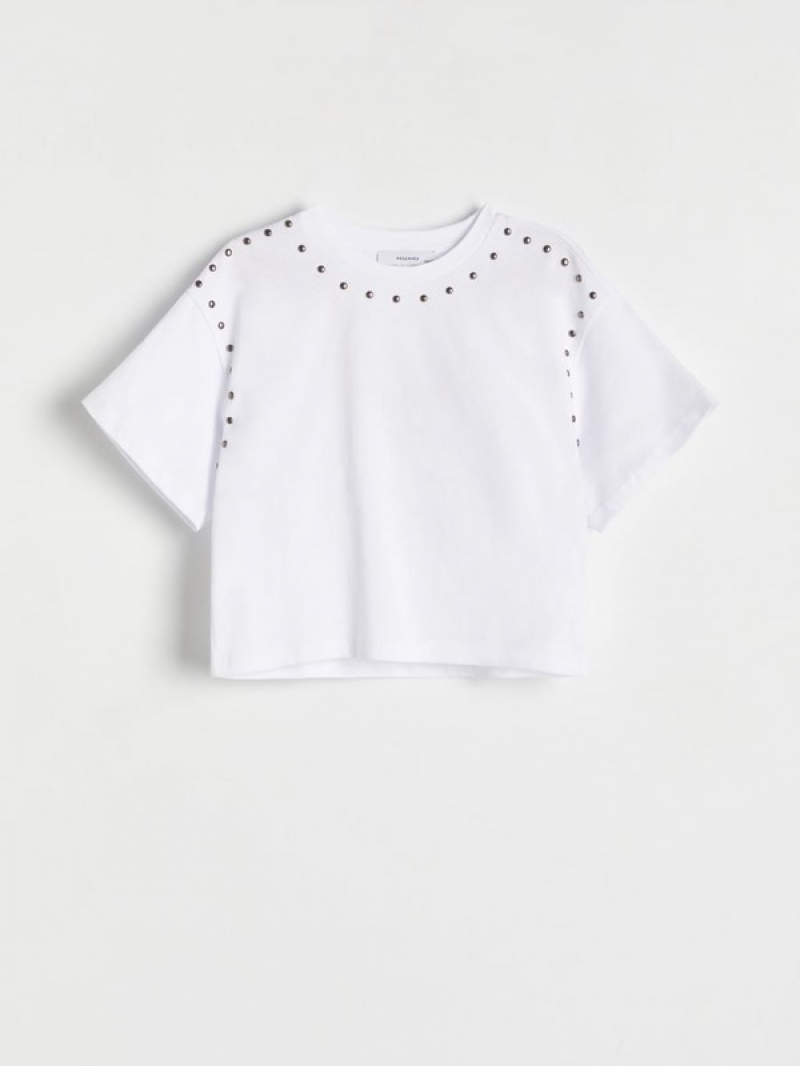 Reserved Studded T-shirts Meisjes Wit | BYUKN-8407