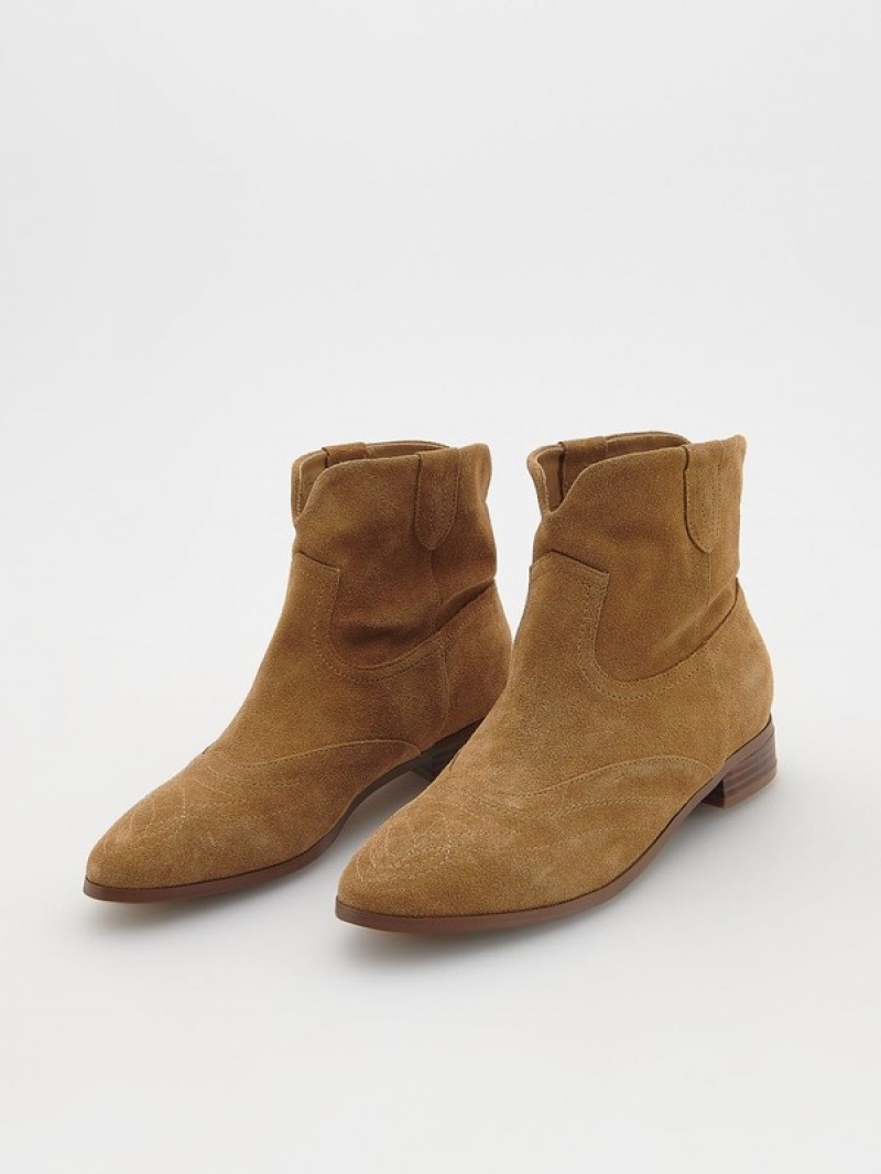 Reserved Suede Cowboy Boots Enkellaarzen Dames Beige | AQOKN-3862