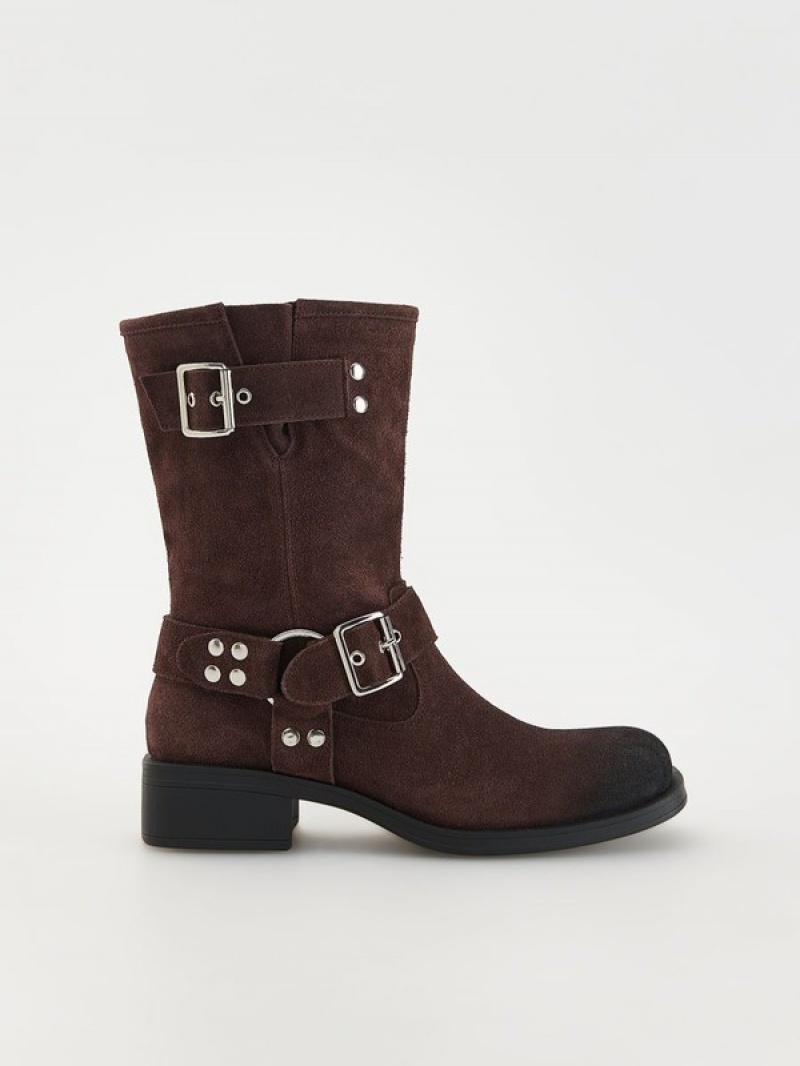 Reserved Suede Enkellaarzen Dames Donkerbruin | MERVL-9672