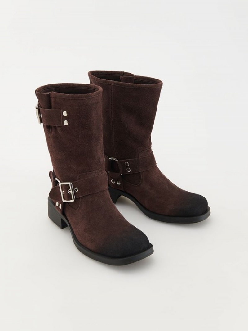 Reserved Suede Enkellaarzen Dames Donkerbruin | MERVL-9672